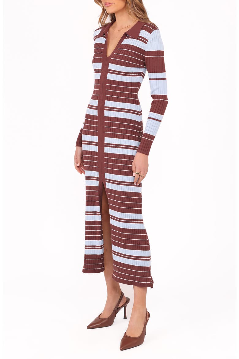 Eliana Stripe Long Sleeve Rib Maxi Dress, Alternate, color, BROWN BLUE STRIPE