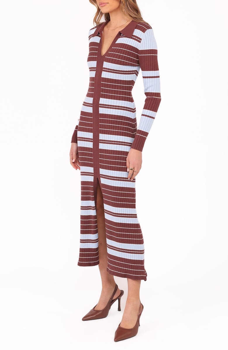 Petal & Pup Eliana Stripe Long Sleeve Rib Maxi Dress, Alternate, color, Brown Blue Stripe