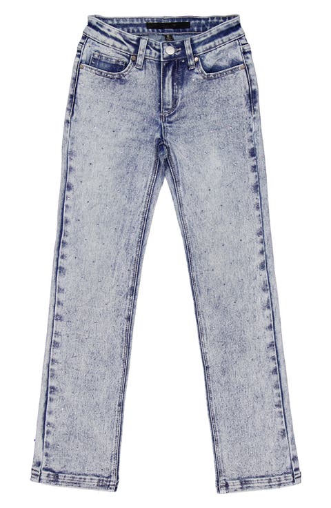 Kids' Lara Rhinestone Acid Wash Straight Leg Jeans (Bleach Wash) (Big Kid)