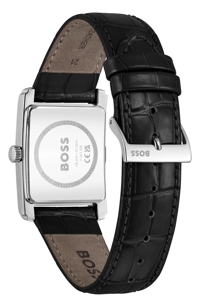 BOSS Principle Dress Leather Strap Watch, 28mm x 7.8mm, Alternate, color, Black