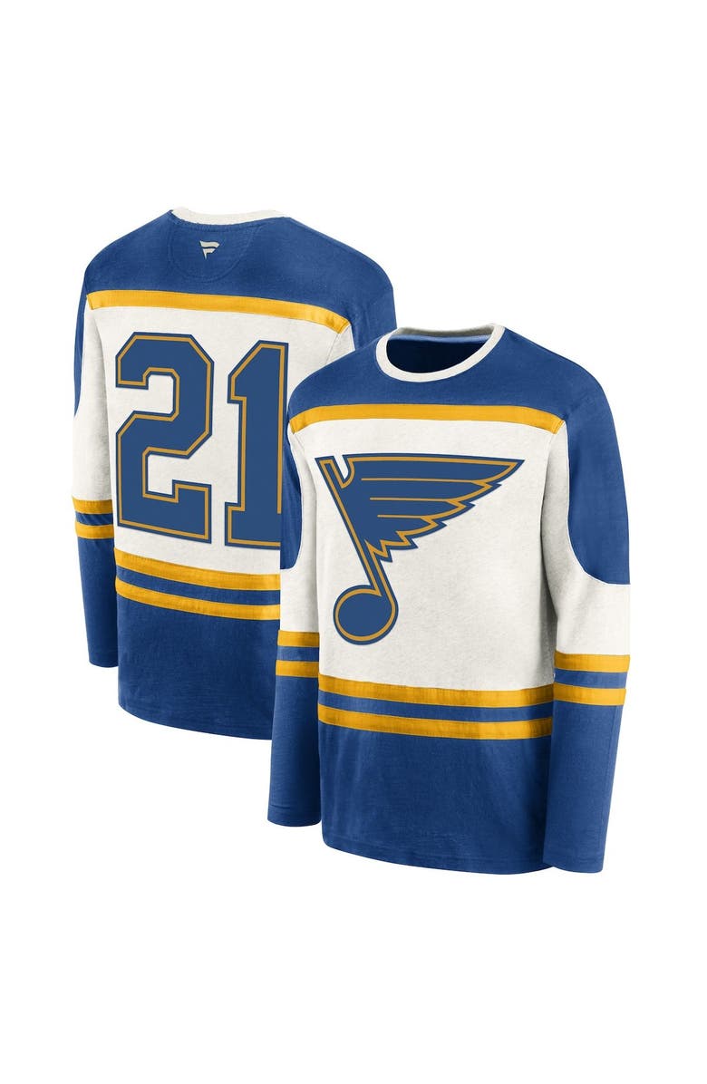 FANATICS Men's Fanatics Branded Blue/Cream St. Louis Blues 2022 NHL Winter Classic Retro Archival Throwback Long Sleeve T-Shirt, Main, color, 