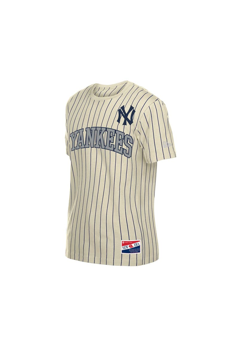 Men's New Era Cream New York Yankees Throwback Meshback Pinstripe T-Shirt, Alternate, color, Cream