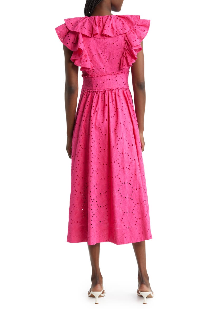 Mirza Ruffle Midi Dress, Alternate, color, BRIGHT PINK
