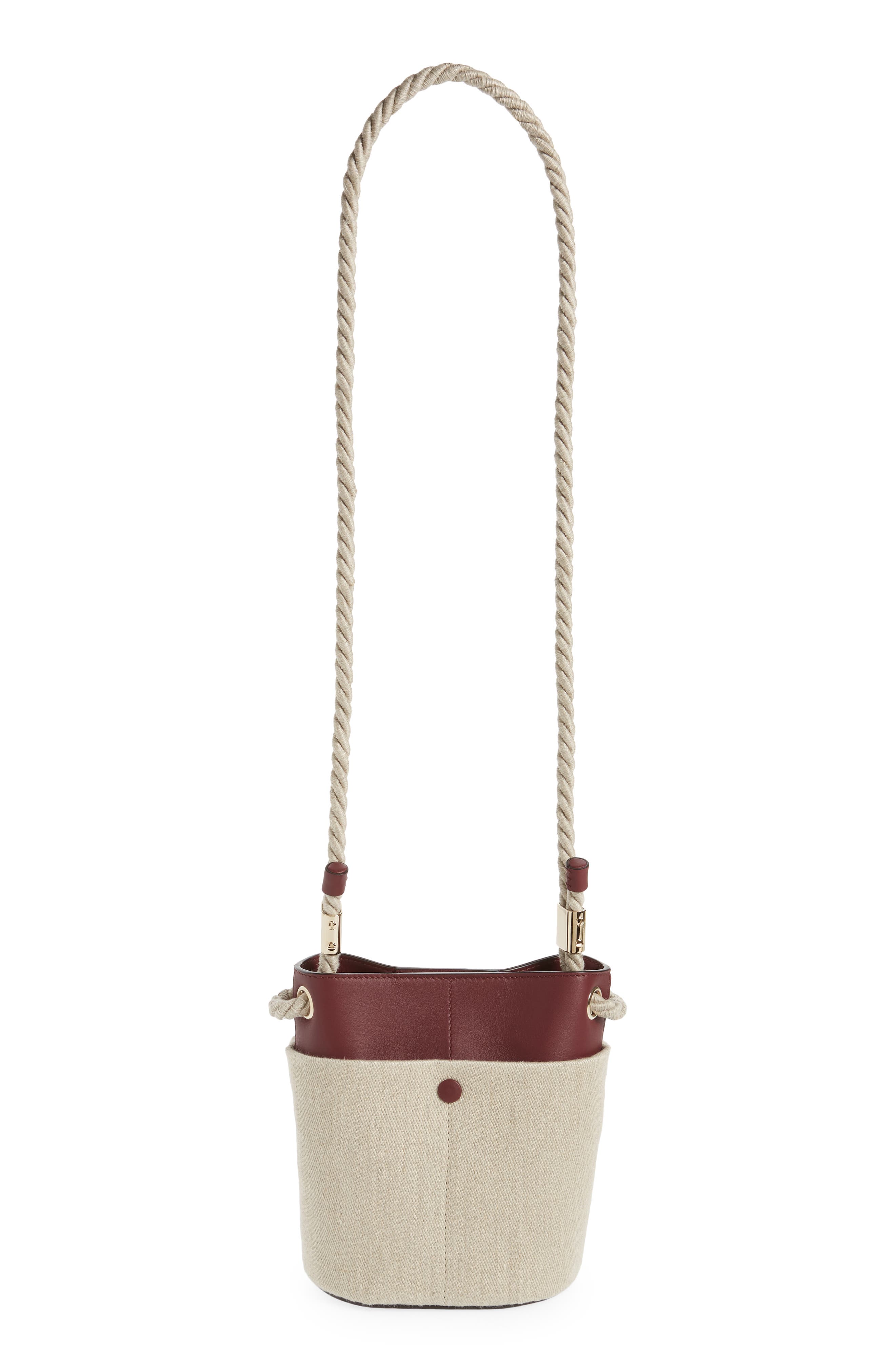 Chloé Key Small Linen & Leather Bucket Bag, Alternate, color, 