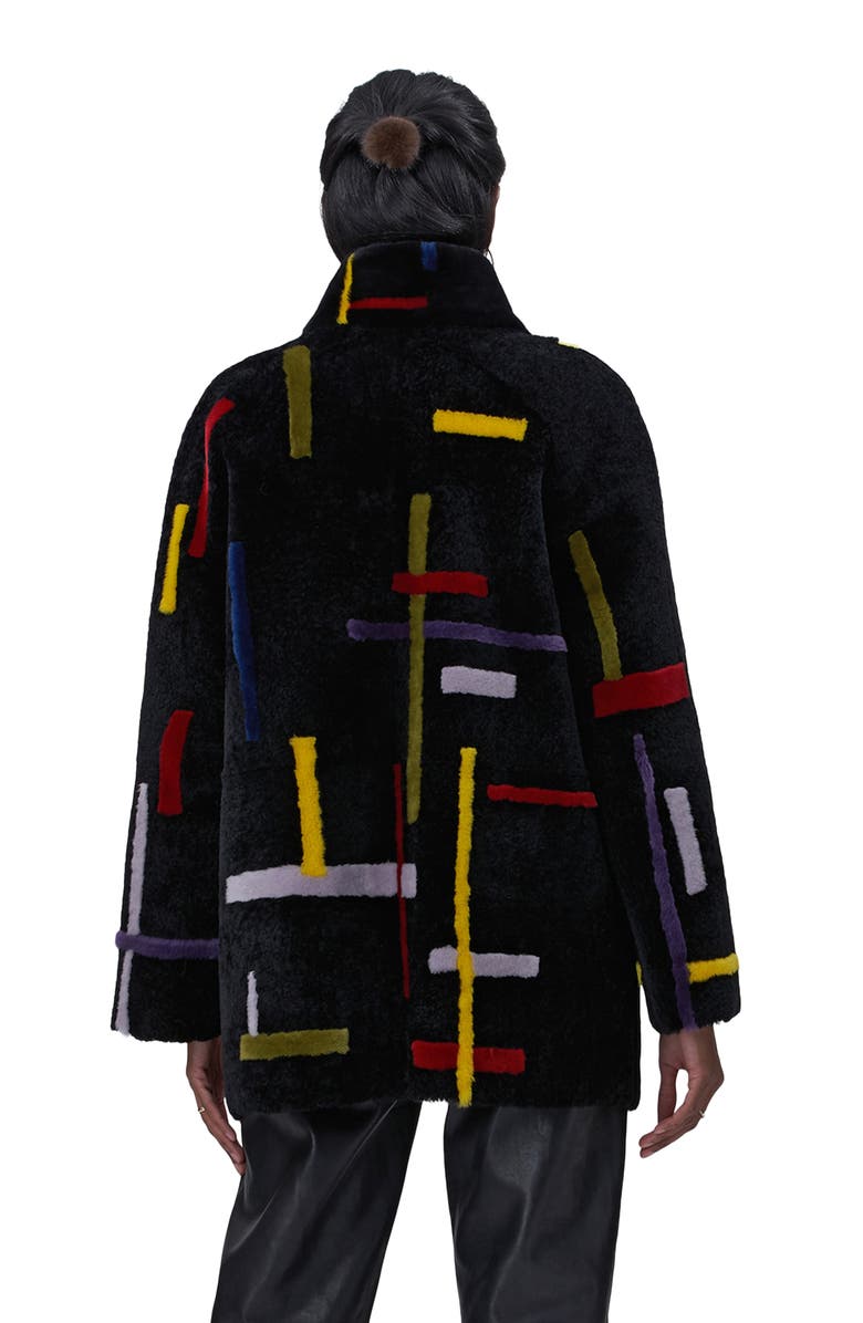 GORSKI Shearling Lamb Zip Jacket With Abstract Intarsia, Alternate, color, Black/Multi Intarsia