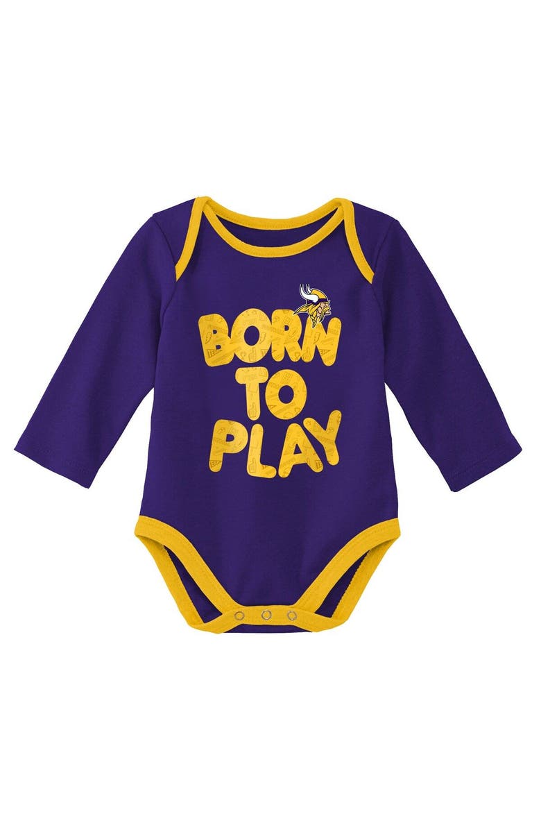 Outerstuff Newborn & Infant Purple/Heathered Gray Minnesota Vikings Born To Win Two-Pack Long Sleeve Bodysuit Set, Alternate, color, 