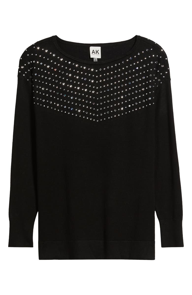 AK ANNE KLEIN Stud Embellished Boat Neck Sweater, Alternate, color, Anne Black