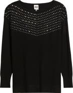 AK ANNE KLEIN Stud Embellished Boat Neck Sweater