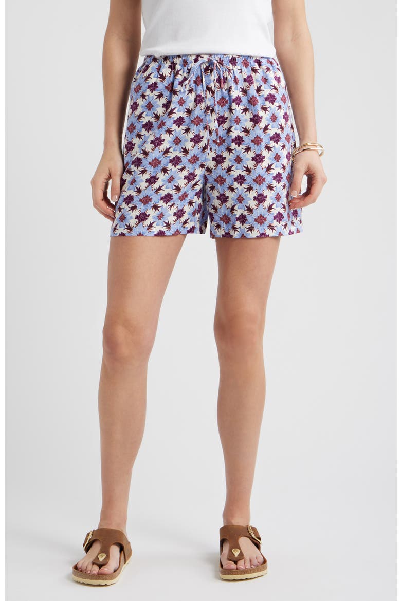 Linen Blend Shorts, Main, color, IVORY- PURPLE MILLIE TILE