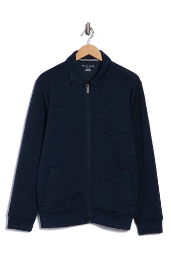 Perry Ellis Geometric Texture Full Zip Jacket In Blue