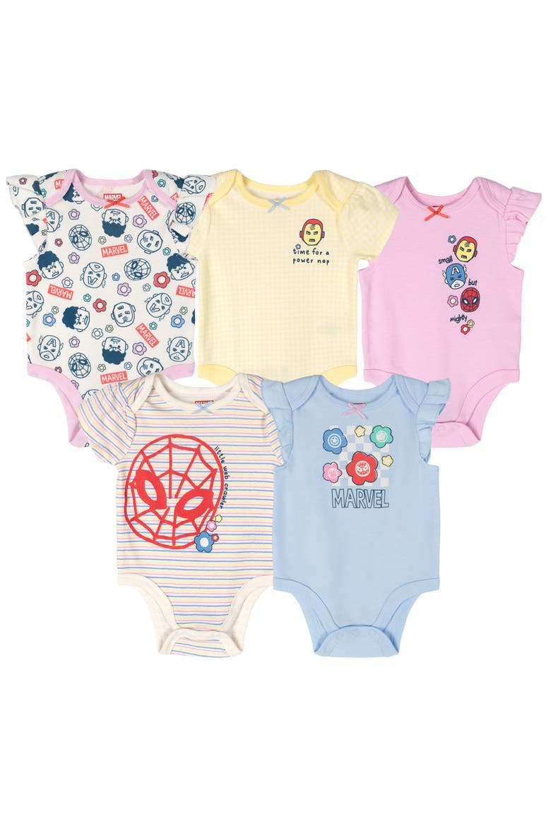 5-Pack One Piece Bodysuits, Main, color, Avengers Pink Multi