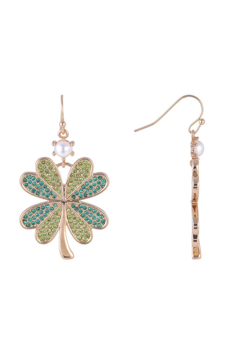 Green Stone Four Leaf Clover Earrings, Alternate, color, Green