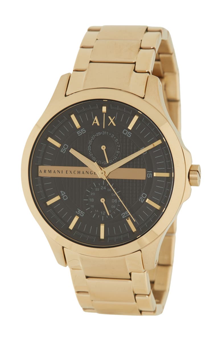AX Armani Exchange Black Dial Bracelet Watch, 46mm, Main, color, Gold