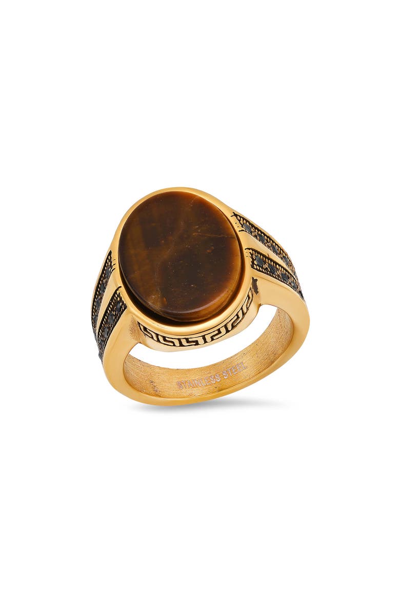 Men's Tiger's Eye Signet Ring, Main, color, GOLD