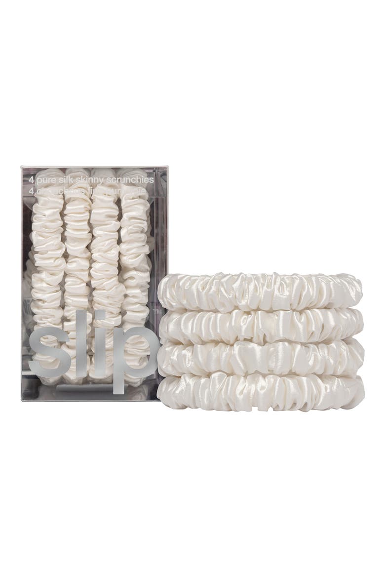 4-Pack Skinny Silk Scrunchies, Alternate, color, WHITE