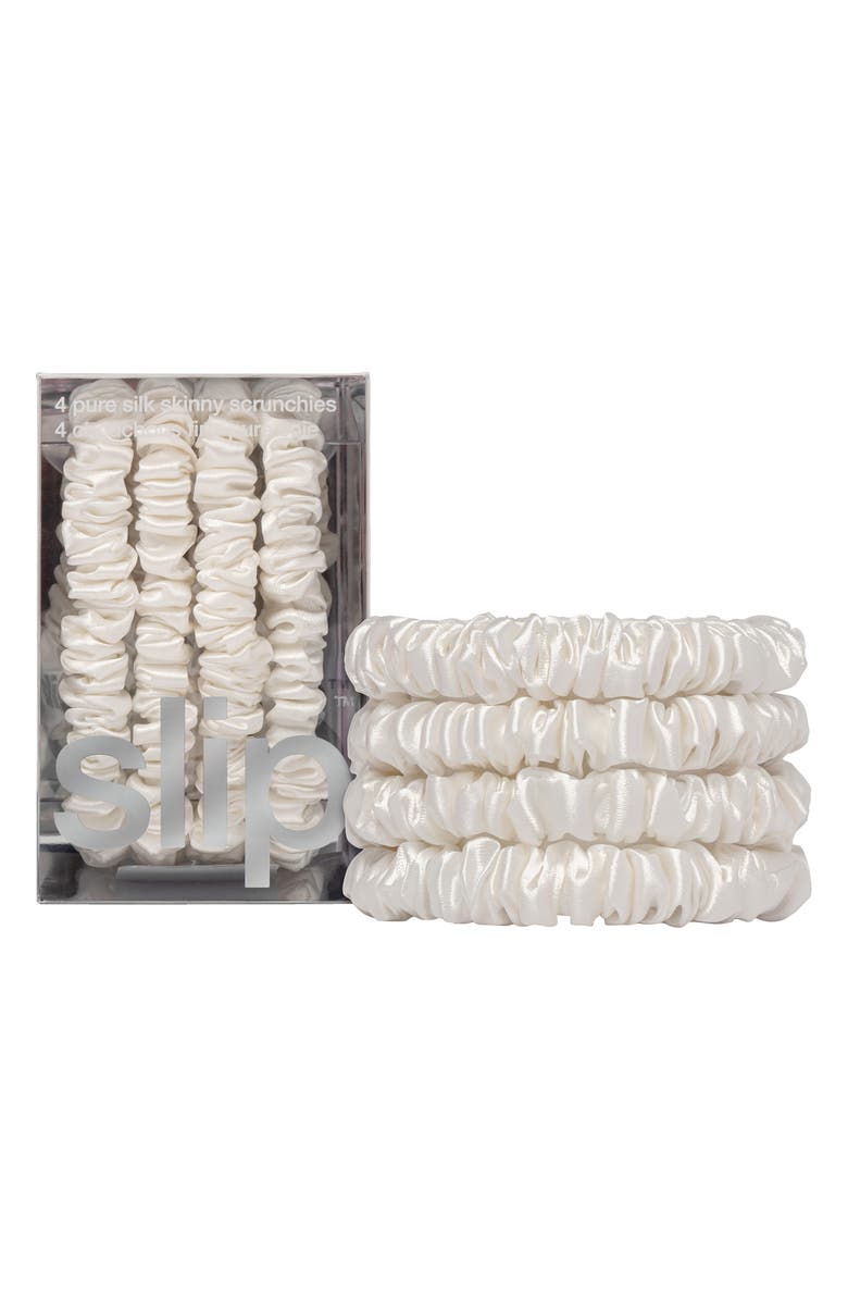 slip 4-Pack Skinny Silk Scrunchies, Alternate, color, White
