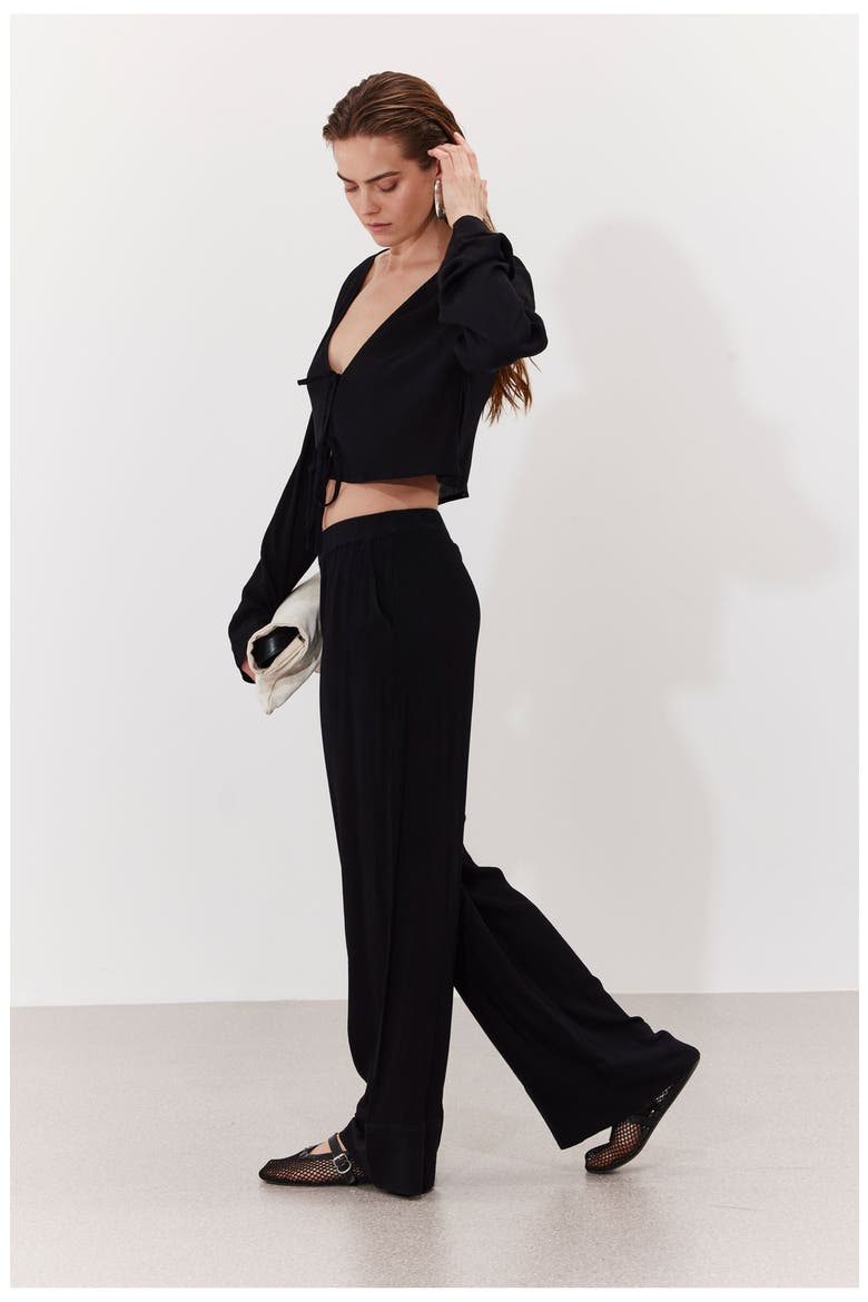 Solena Crêpe Crop Top Cover-Up, Alternate, color, Black