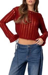 EDIKTED Sagir Sheer Ladder Stitch Crop Top