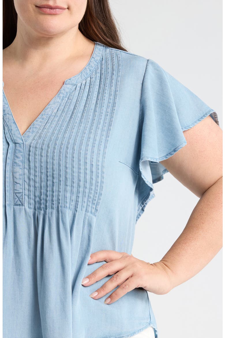 Pintuck Pleat Flutter Sleeve Chambray Top, Alternate, color, MALIBU LIGHT