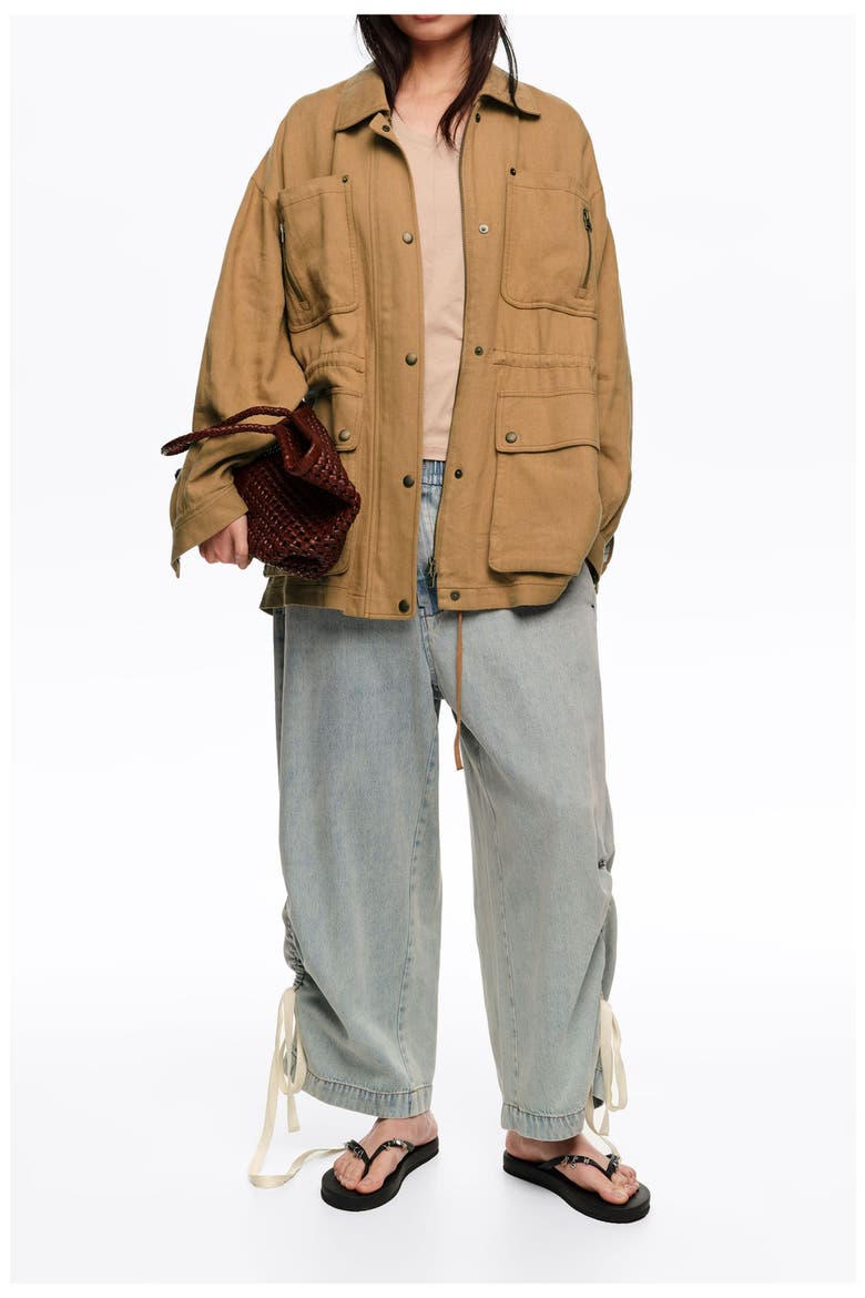 Denim Joggers With Gathering, Alternate, color, LIGHT DENIM BLUE