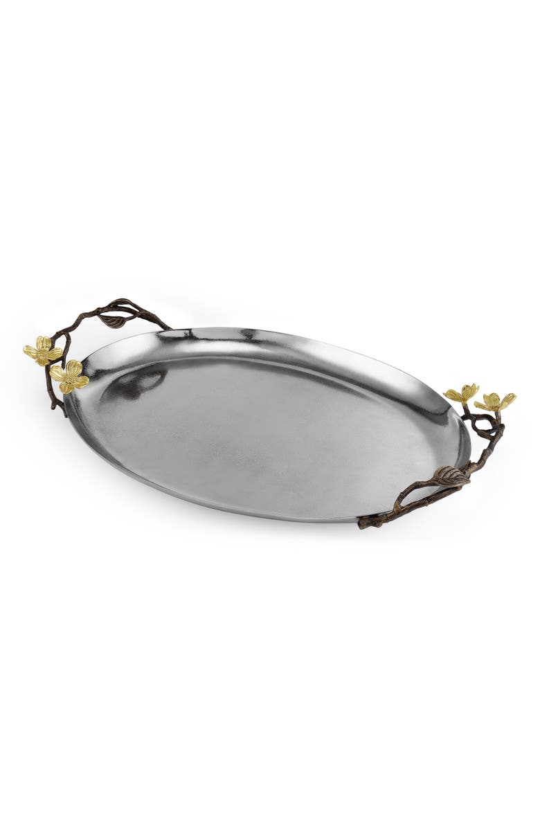Michael Aram Dogwood Oval Metal Serving Tray, Alternate, color, Silver/ Gold