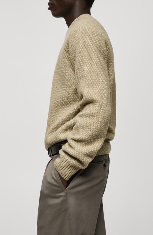 Mango Textured Crewneck Sweater In Pastel Green/beige