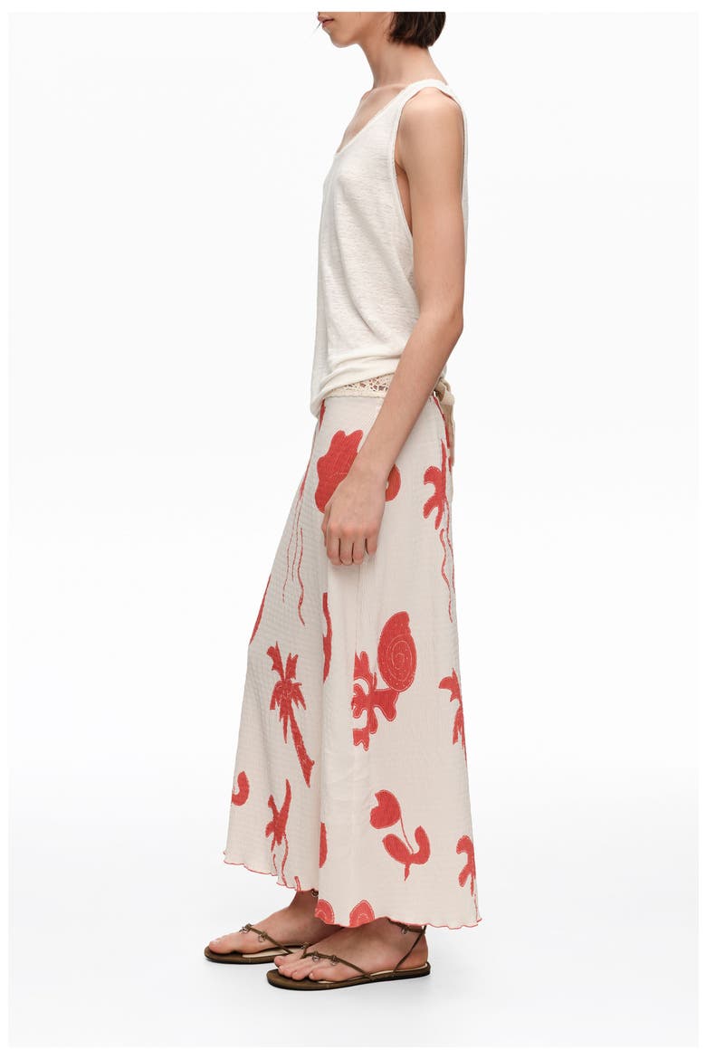 A-Line Mixed-Material Midi Skirt, Alternate, color, SAND RED