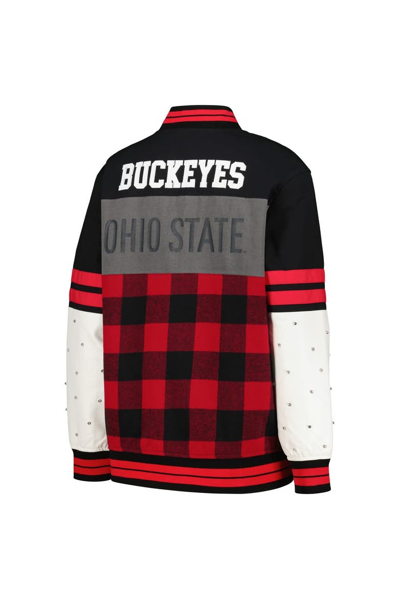 Women's The Wild Collective Black Ohio State Buckeyes Multi Vintage Button-Up Bomber Jacket, Alternate, color, Black