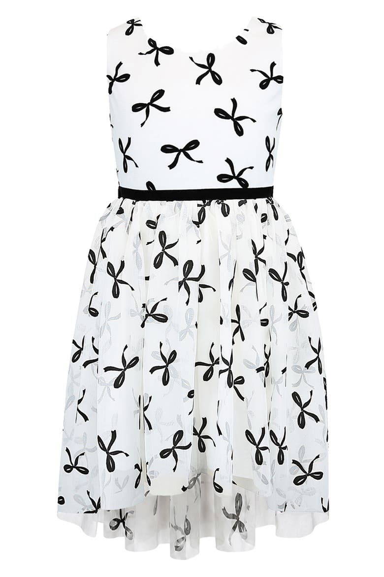 Kids' Flocked Mesh High Low Dress, Alternate, color, BLACK/ IVORY