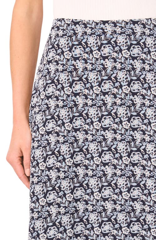Cece Floral Ruffle Hem Midi Skirt In Blue