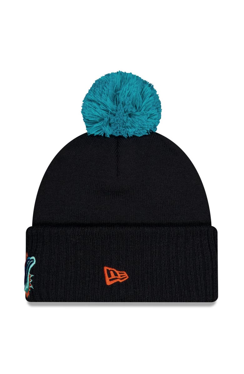 New Era Men's New Era Pitch Blue Miami Dolphins 2025 Rivalries Collection Sideline Cuffed Knit Hat with Pom, Alternate, color, Navy