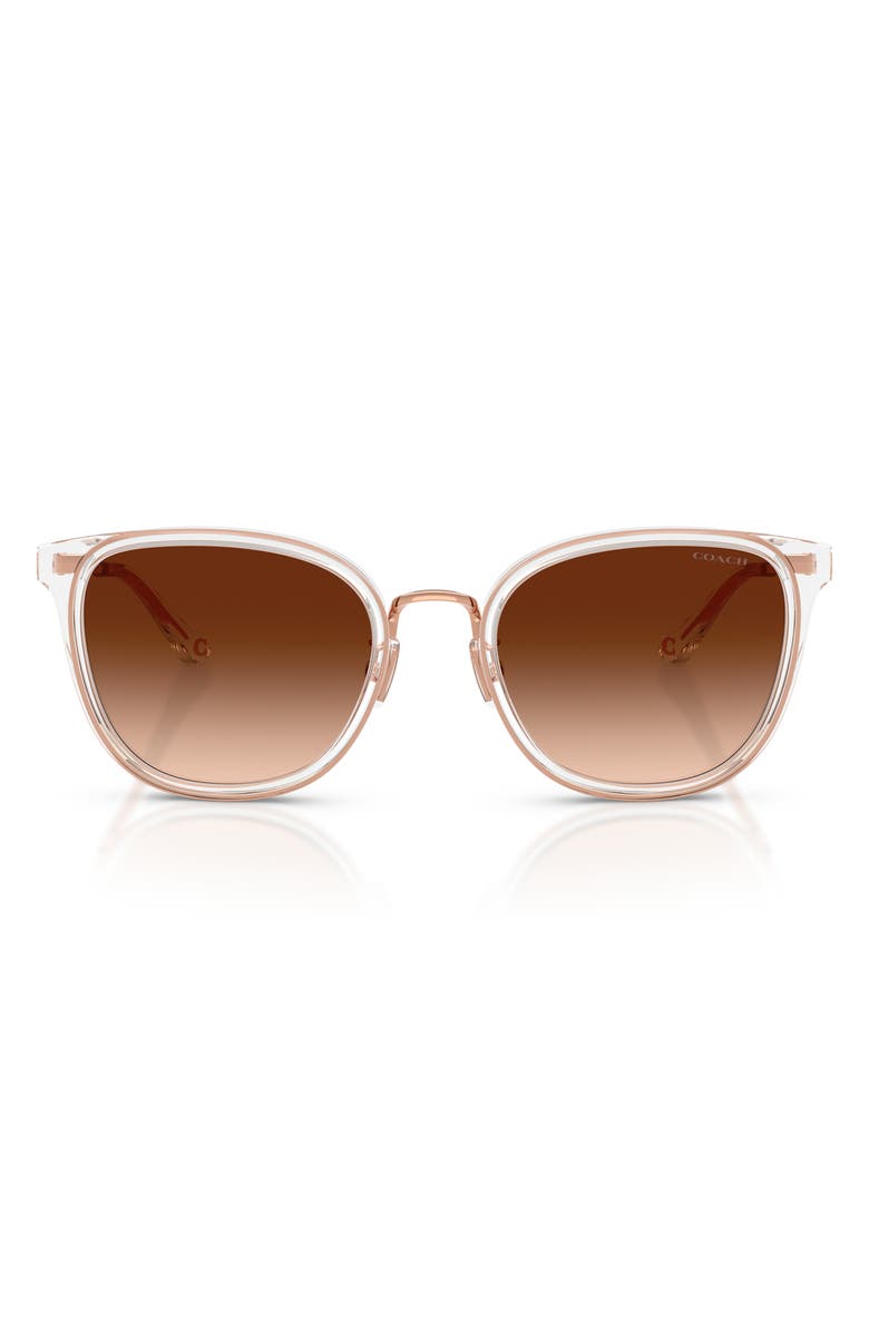 COACH 54mm Gradient Polarized Square Sunglasses, Main, color, Rose Gold / Crystal/ Brown