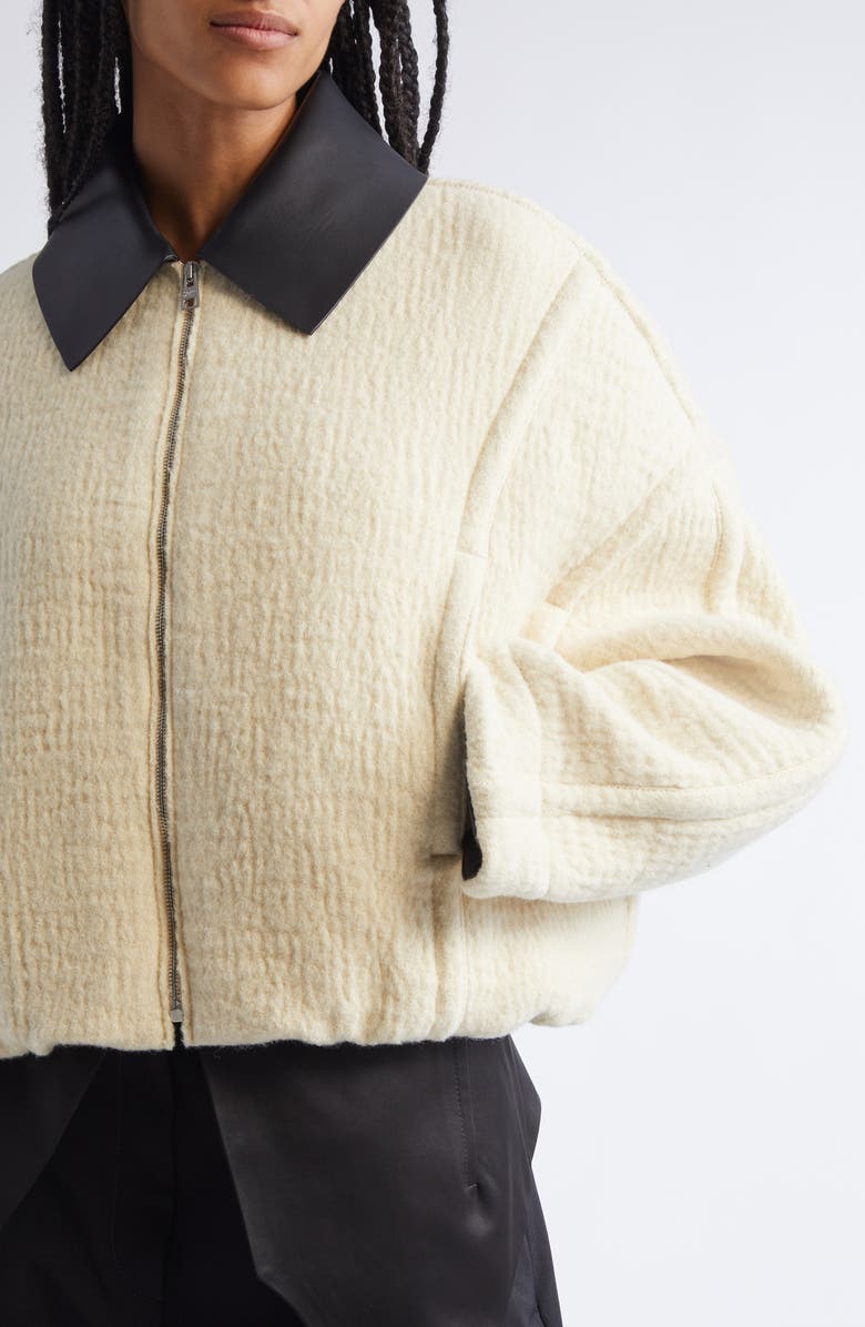 Jean Paul Gaultier Lambskin Leather Collar Bomber Jacket, Alternate, color, Ecru/ Black