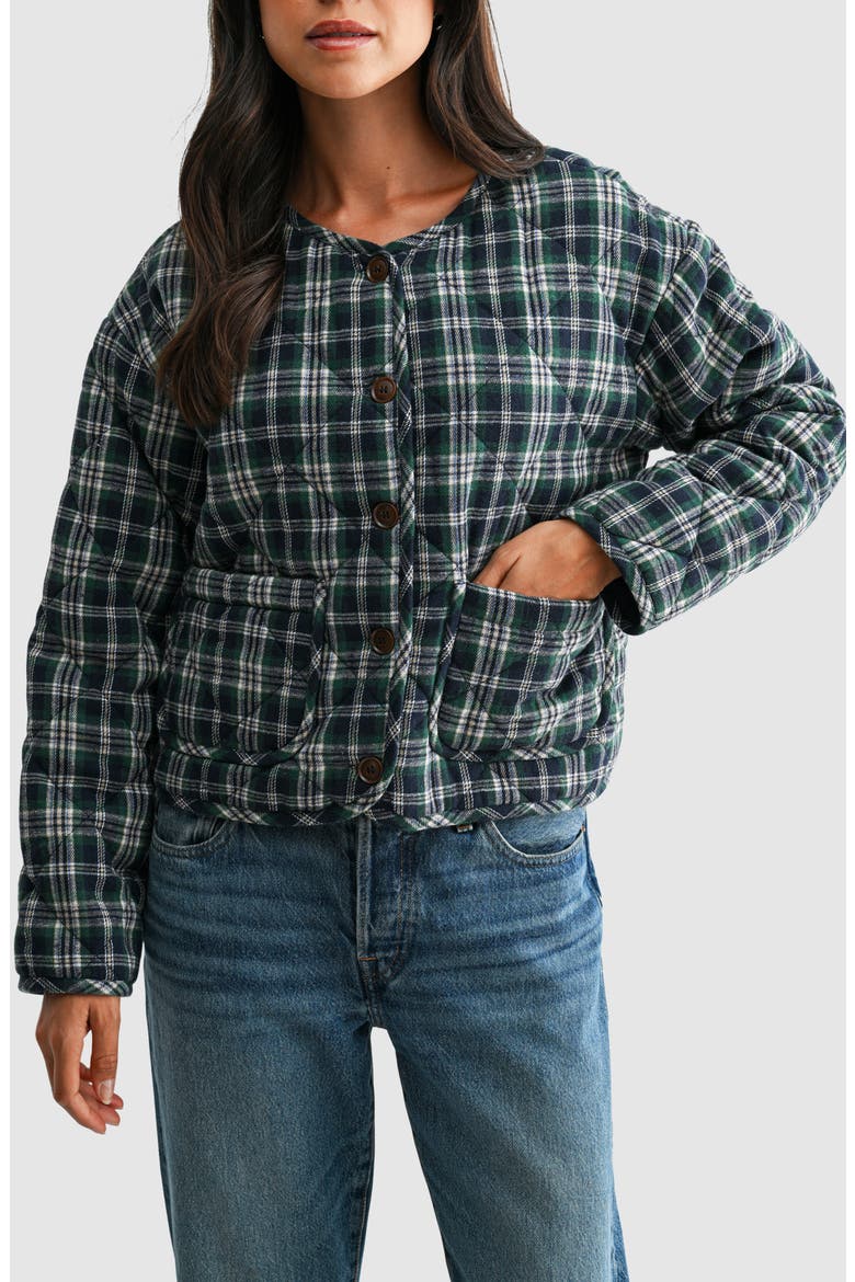 Plaid Quilted Jacket, Main, color, GREEN PLAID