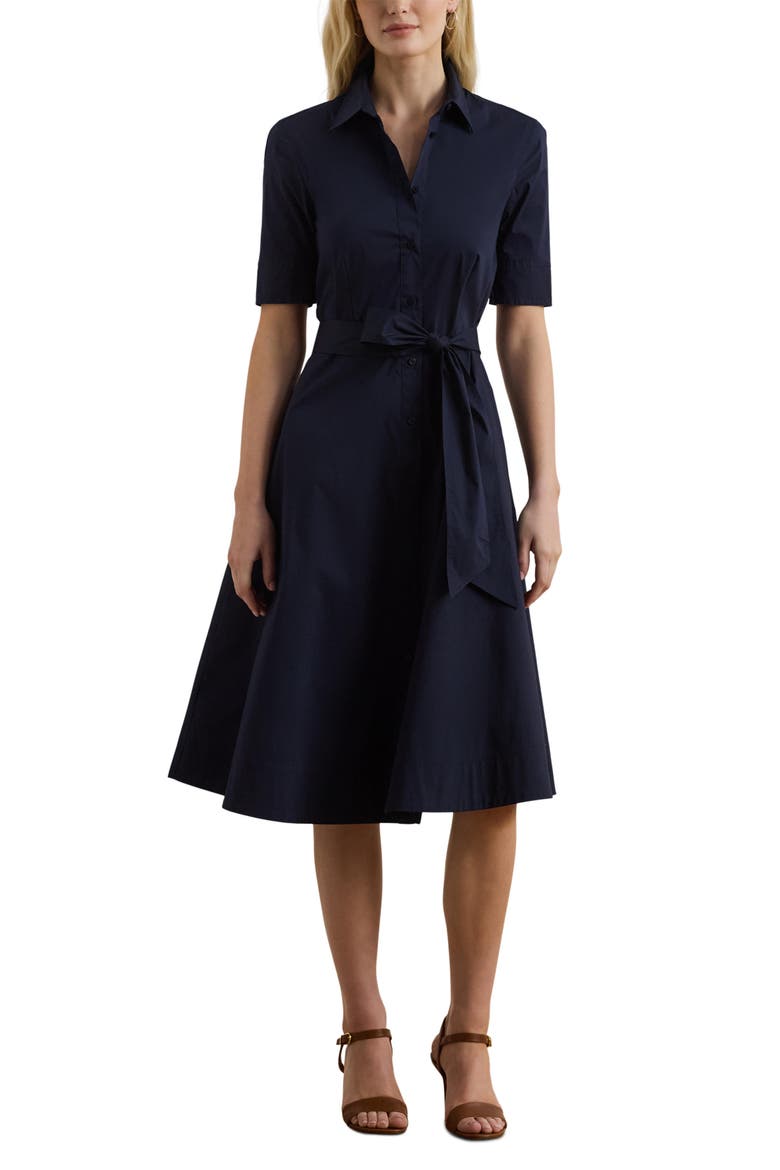 Cotton Blend Shirtdress, Main, color, LAUREN NAV