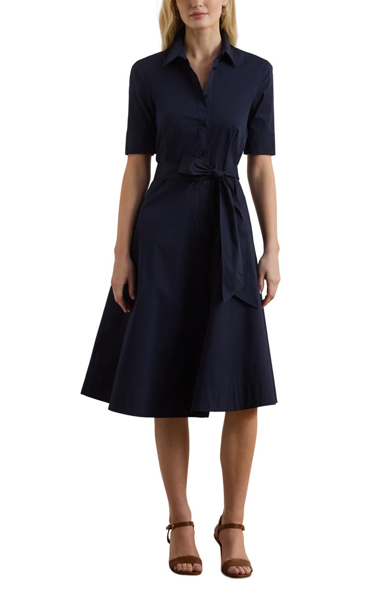 Lauren Ralph Lauren Finnbarr Silky Stretch Cotton Blend Shirtdress, Main, color, Lauren Navy