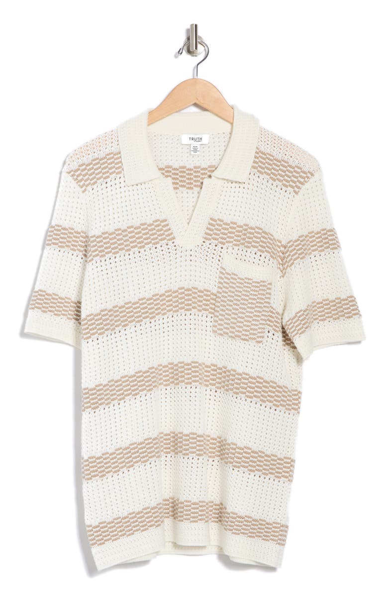 TRUTH Johnny Collar Open Knit Polo, Alternate, color, Ivory/ Taupe