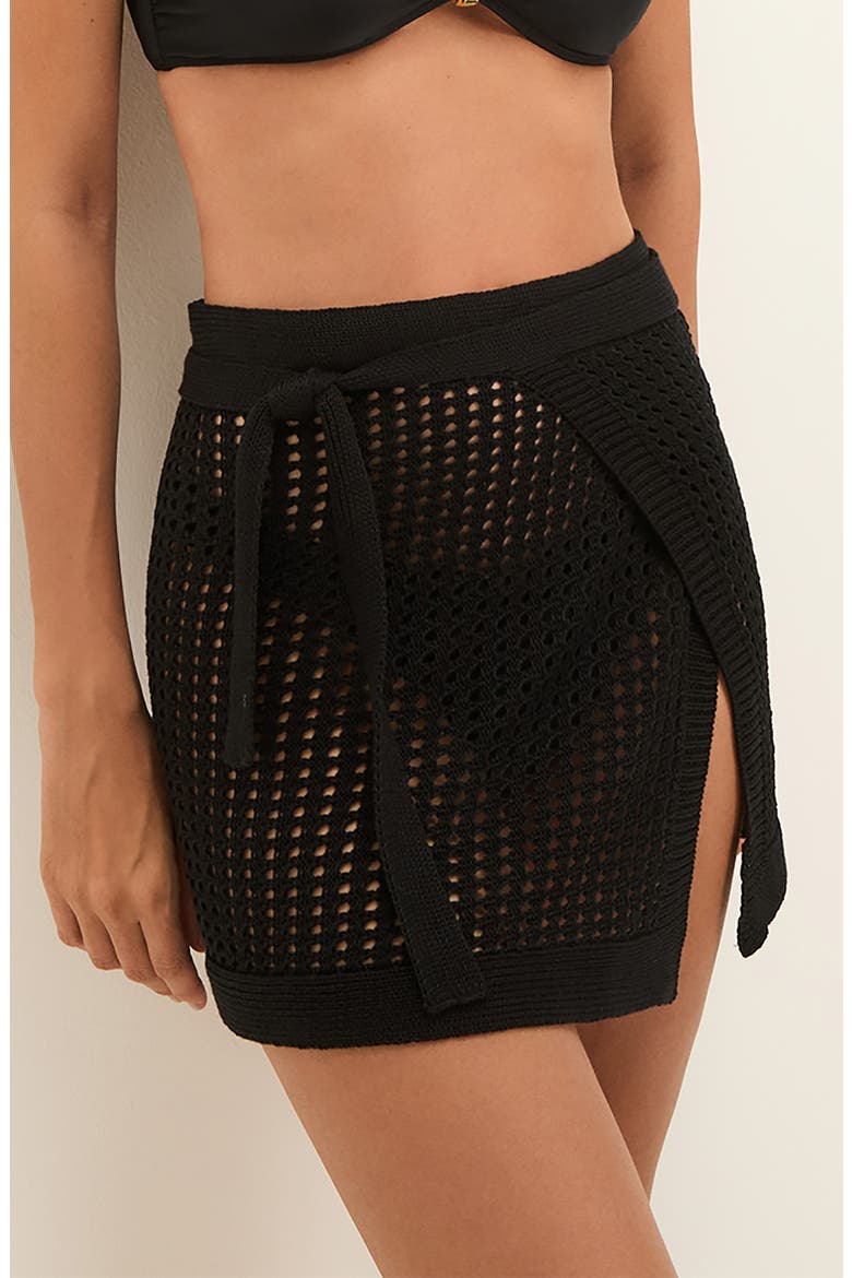 Rena Open Knit Cover-Up Pareo, Main, color, BLACK