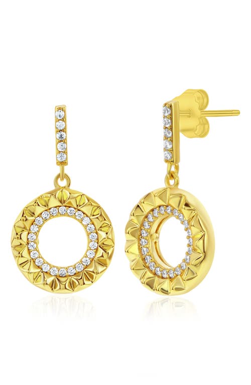 Suzy Levian Yellow Sterling Silver White Cubic Zirconia Circle Pointed Sunburst Drop Earrings In Gold