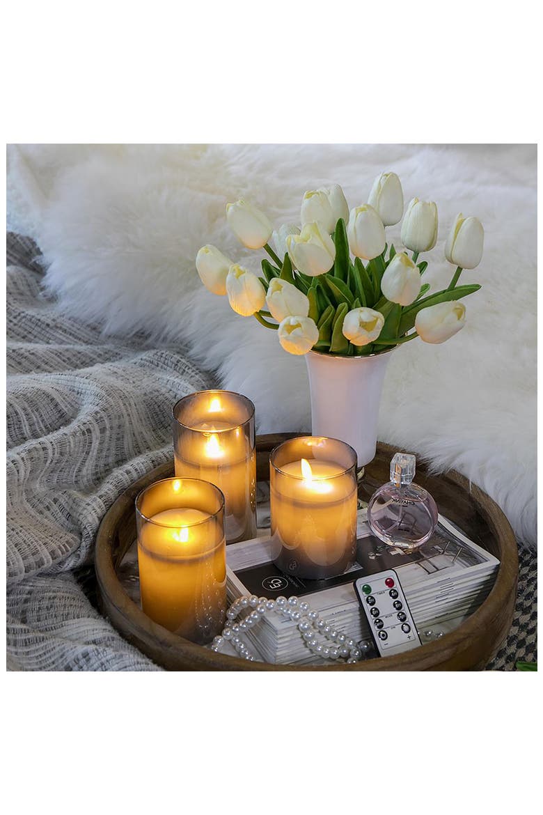 Set of 3 Flameless LED Candles, Alternate, color, GRAY