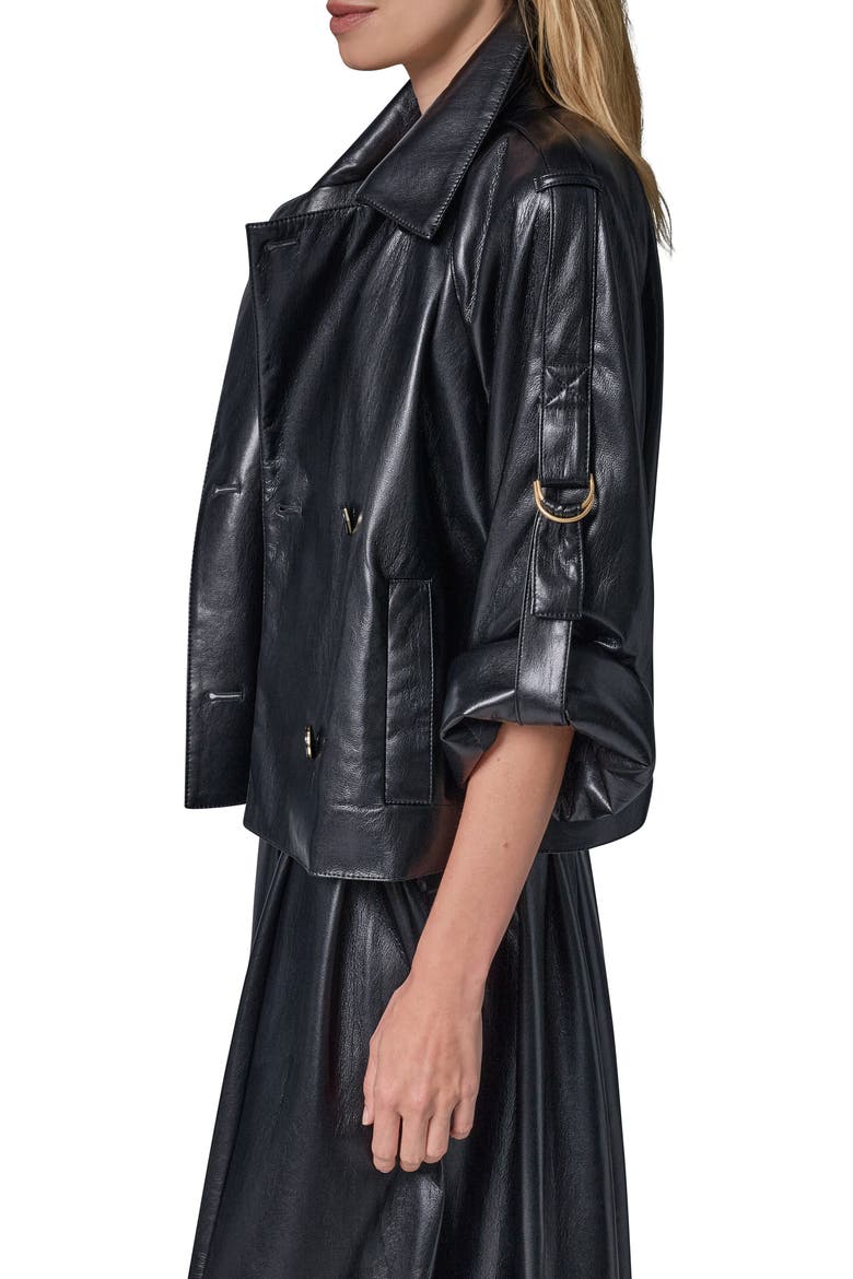 Roll Sleeve Faux Leather Jacket, Alternate, color, BLACK