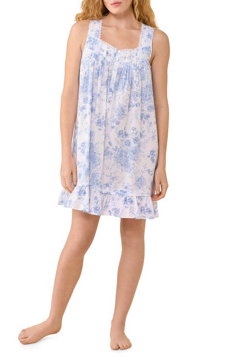 Floral Lace Trim Cotton Chemise