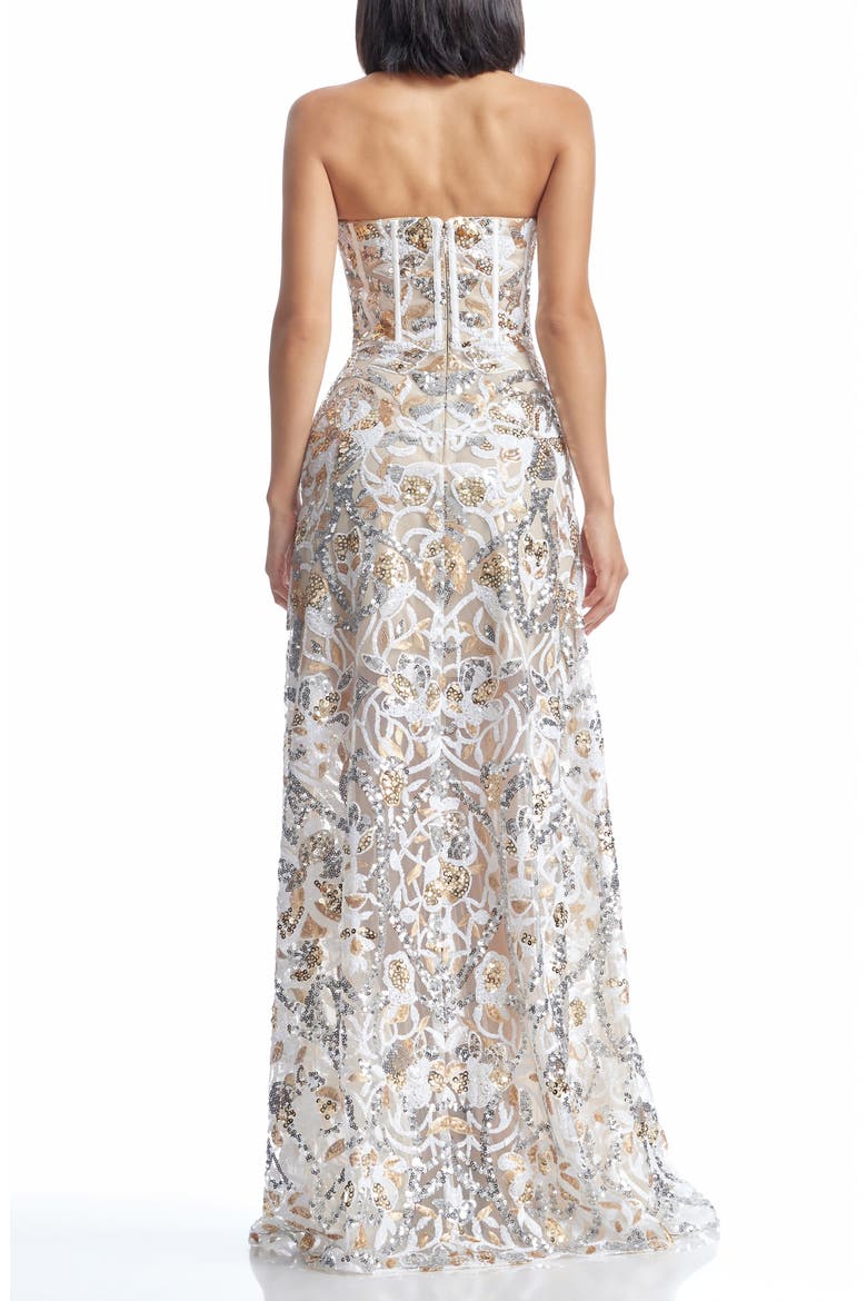 Daven Sequin Mixed Print Strapless Gown, Alternate, color, GOLD MULTI