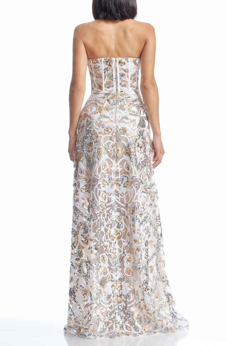 Dress the Population Daven Sequin Mixed Print Strapless Gown, Alternate, color, Gold Multi