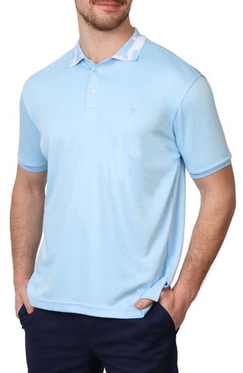 Shop Tailorbyrd Jacquard Tropical Floral Collar Micro Piqué Polo In Light Blue