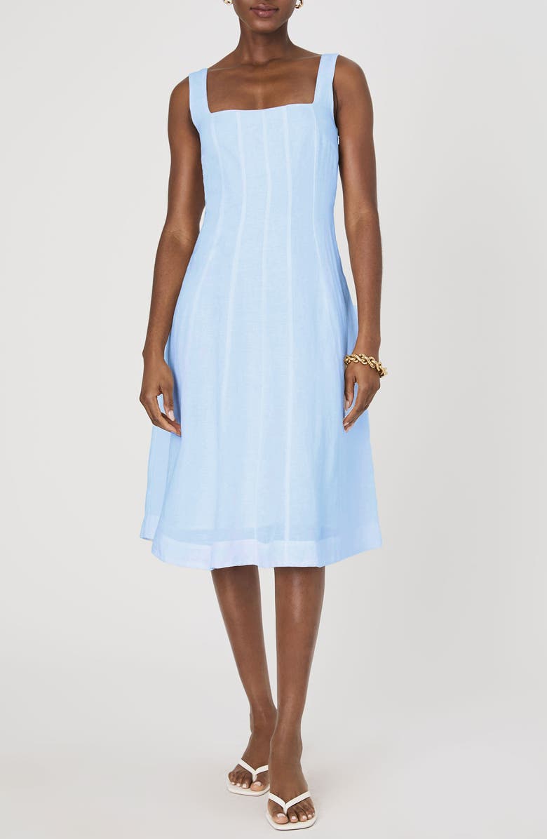 French Connection Birdie Linen Blend Midi Dress, Main, color, Cashmere Blue