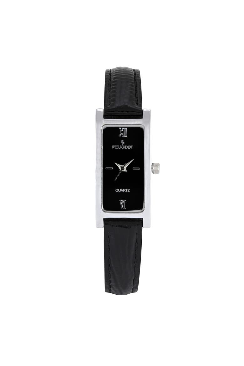 Everyday Rectangular Glossy Leather Watch- 35x18MM, Main, color, Black