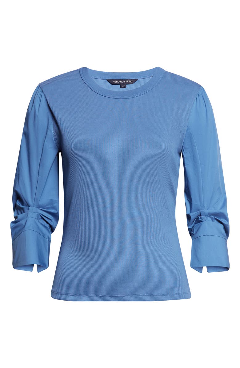 Veronica Beard Junia Mixed Media Top, Alternate, color, Blue Coast