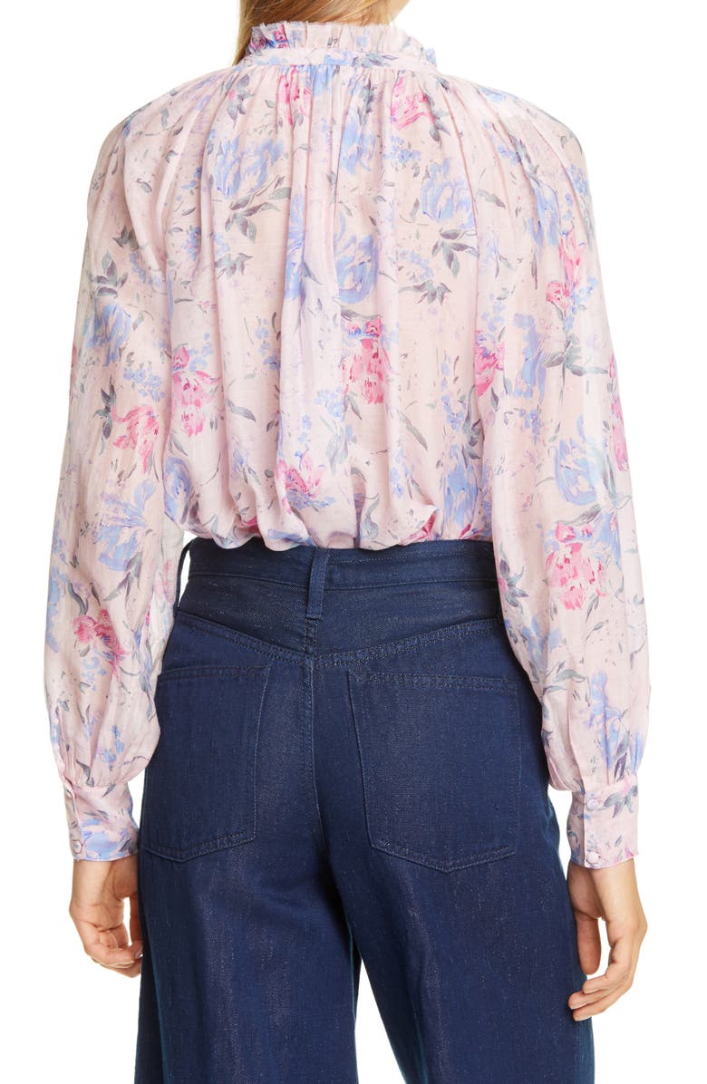 LoveShackFancy Willow Floral Print Tie Neck Top, Alternate, color, 