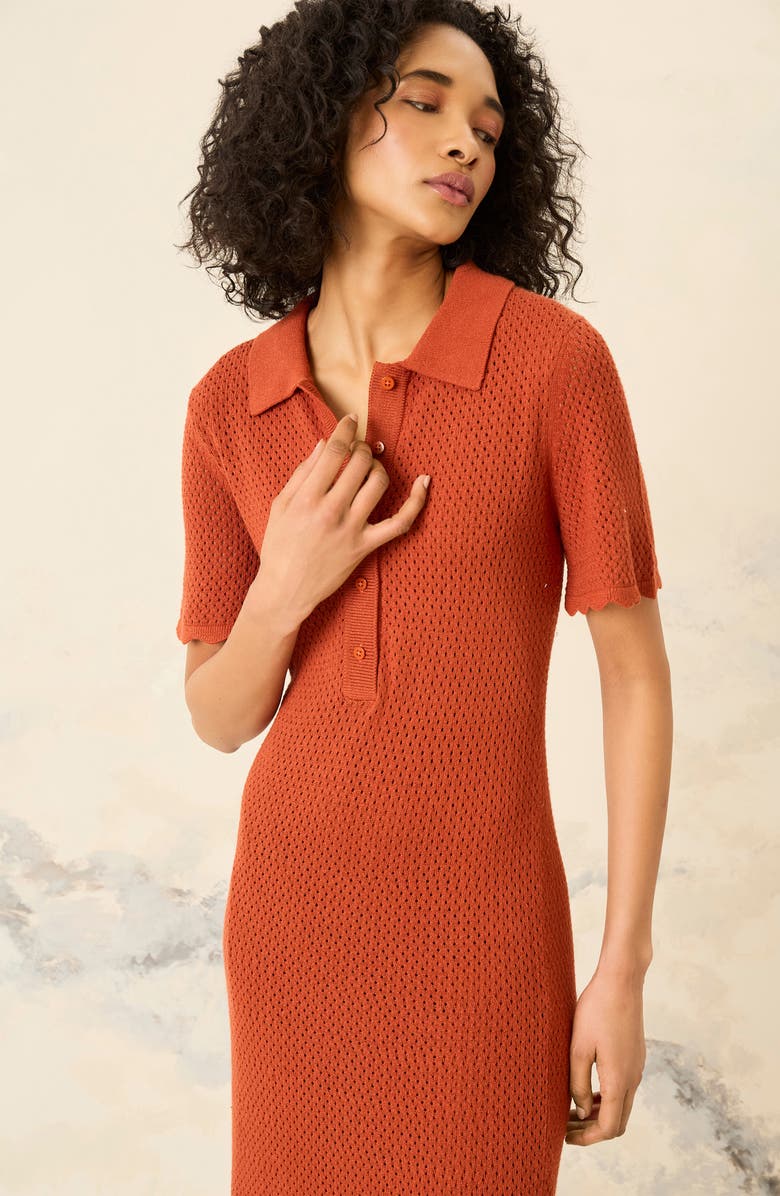 Luxely Open Stitch Midi Sweater Dress, Alternate, color, Bombay Brown